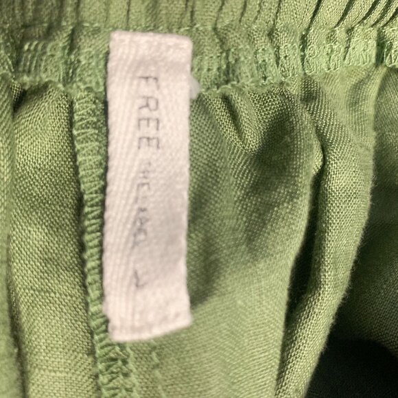 Free The Label Green Linen High-Waisted Shorts, Size Large - Picture 3 of 5